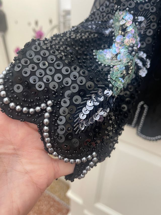 Blusa Sail Away nera pura seta e paillettes tg 46