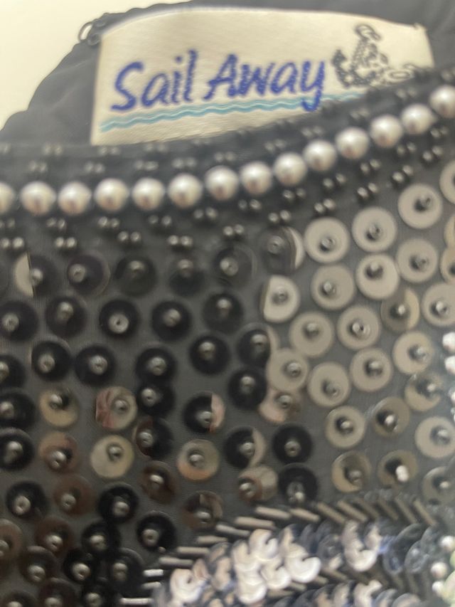 Blusa Sail Away nera pura seta e paillettes tg 46