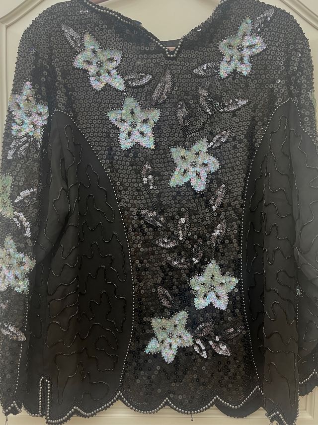 Blusa Sail Away nera pura seta e paillettes tg 46