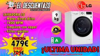 LAVADORA LG, 9KG, 1400RPM, CLASE A, DIRECT DRIVE