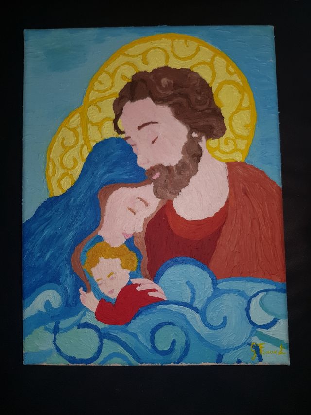 Quadro olio su tela.  Sacra famiglia