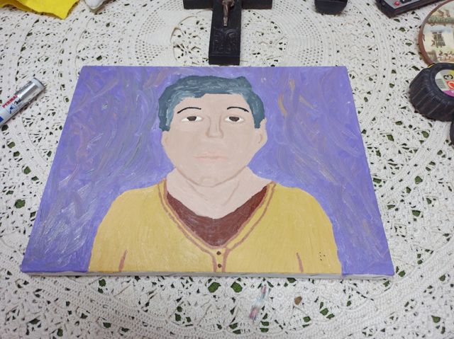 Pintado a mano  figura de chico, 35 x 27 cm