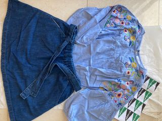 Conjunto blusa y falda tejana niña