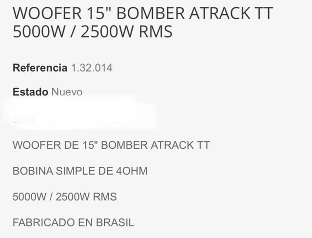 WOOFER 15" BOMBER ATRACK