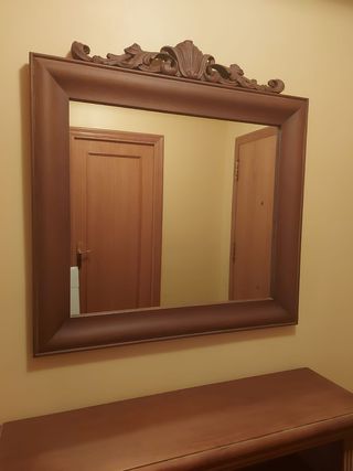 Recibidor madera y espejo