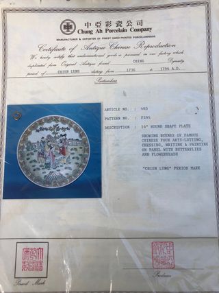 Plato porcelana China Antiguo con certificado