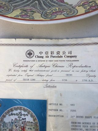 Plato porcelana China Antiguo con certificado