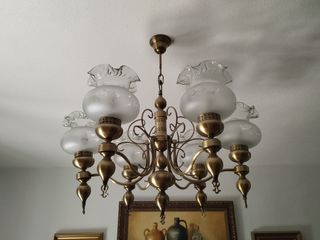 Lampara bronce y cristal 