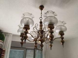 Lampara bronce y cristal 