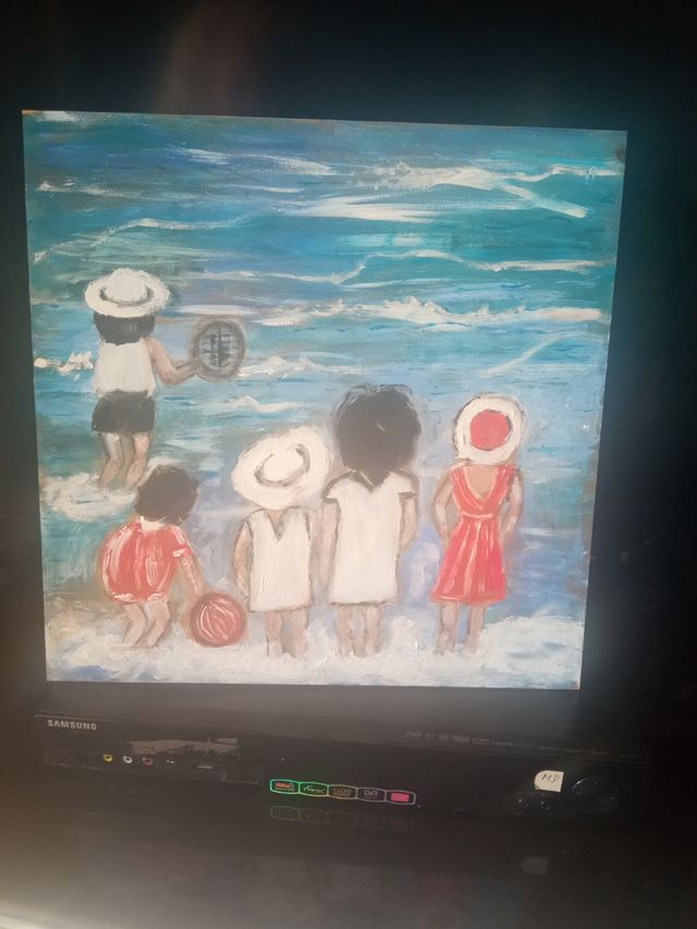 Cuadro niños en la playa
