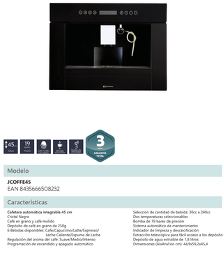 CAFETERA INTEGRABLE JOHNSON CRISTAL NEGRO 45CM