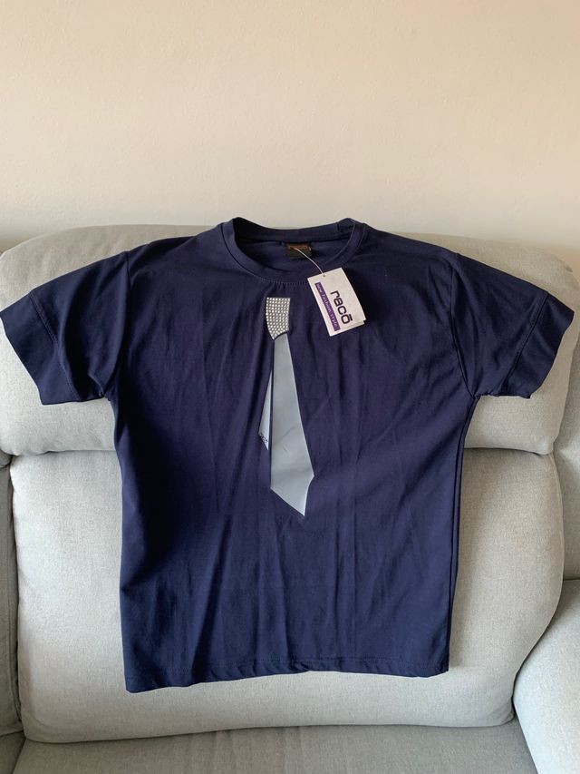 T-shirt Uomo Raco' con Stampa Cravatta Blu Scuro