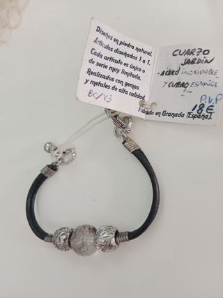 Bonita Pulsera Cuarzo, Cuero Y Acero