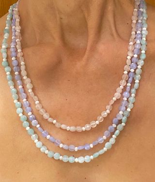 Collar de piedras preciosas triple y plata ley 925