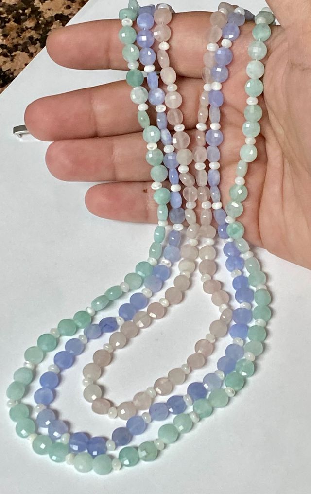 Collar de piedras preciosas triple y plata ley 925