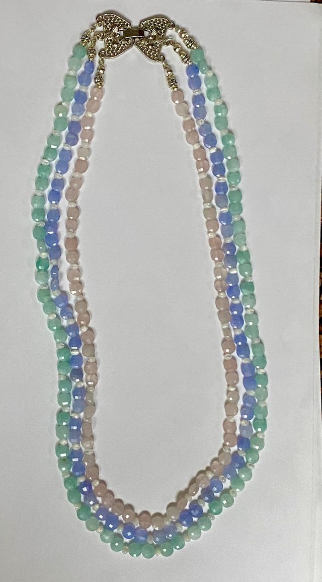 Collar de piedras preciosas triple y plata ley 925