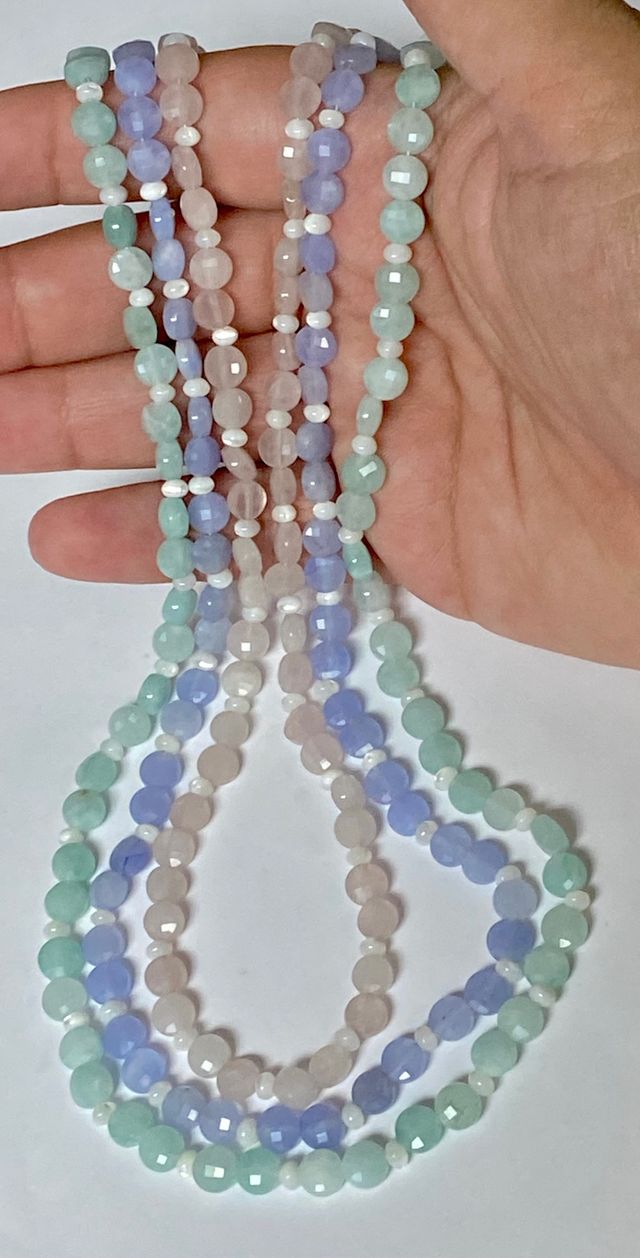 Collar de piedras preciosas triple y plata ley 925