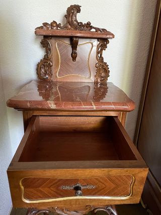 Set 2 mesitas de noche mármol madera vintage