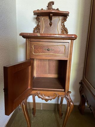 Set 2 mesitas de noche mármol madera vintage