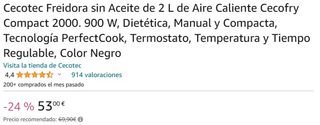 Freidora Cecotec sin Aceite de 2L de Aire Calient