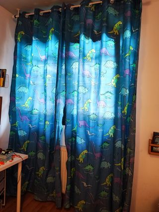 Edredón y cortina dinosaurios y barra