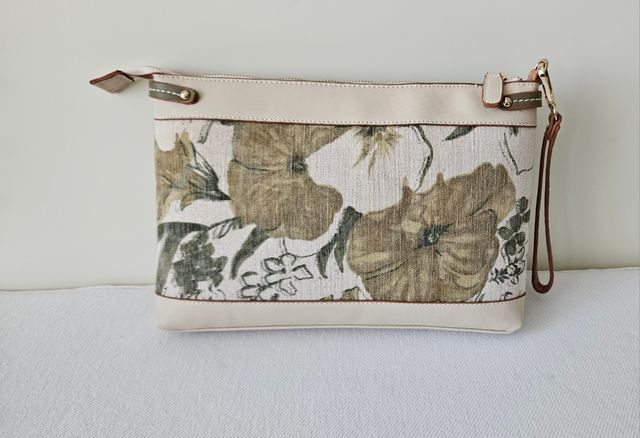 Pochette beige borsa a mano Volum con fiori
