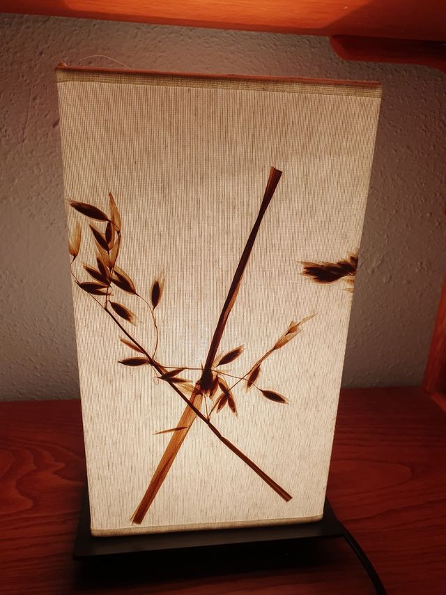 Lámpara de mesilla con hojas secas