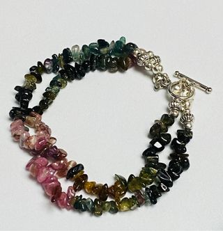 Pulsera turmalina de colores doble y plata ley 925