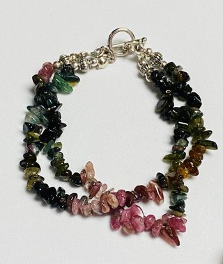 Pulsera turmalina de colores doble y plata ley 925