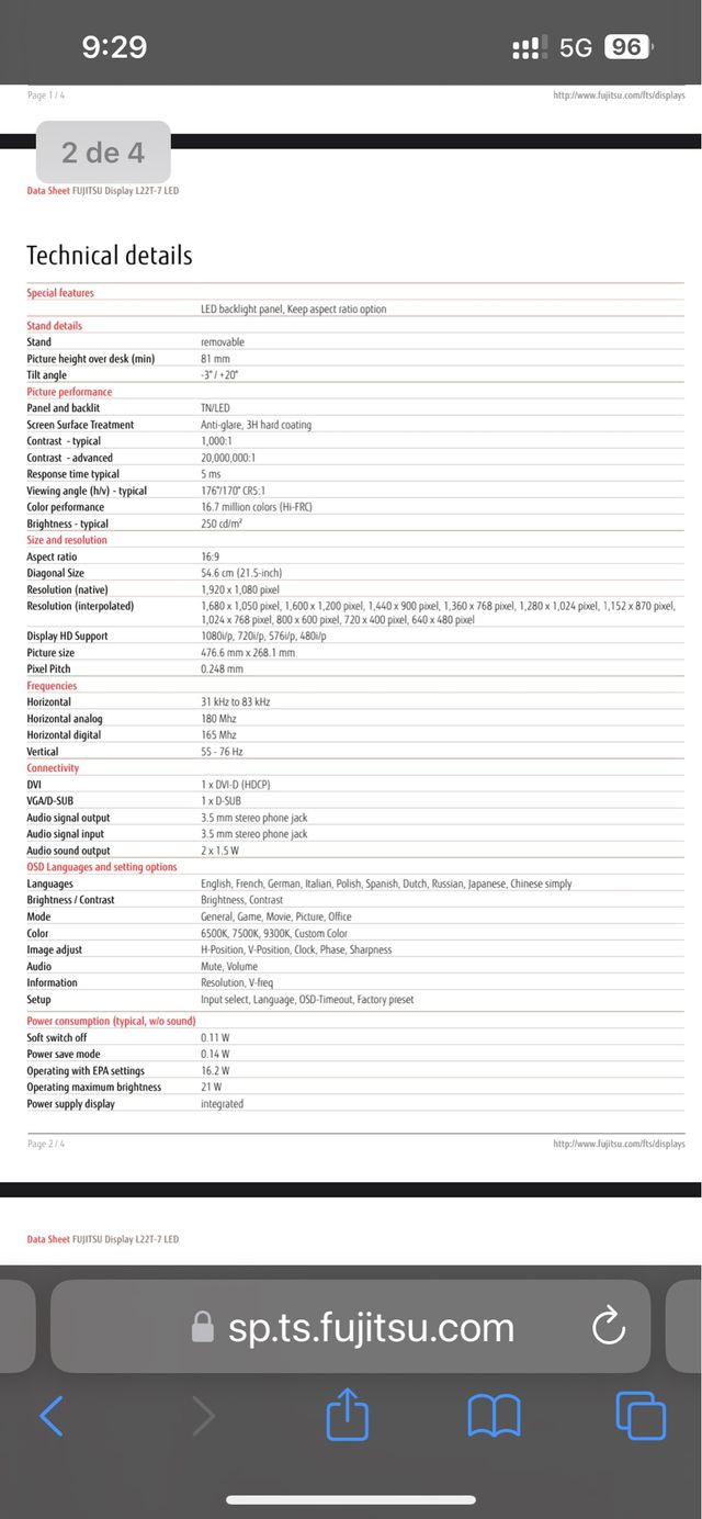 Monitor Fujitsu 22”