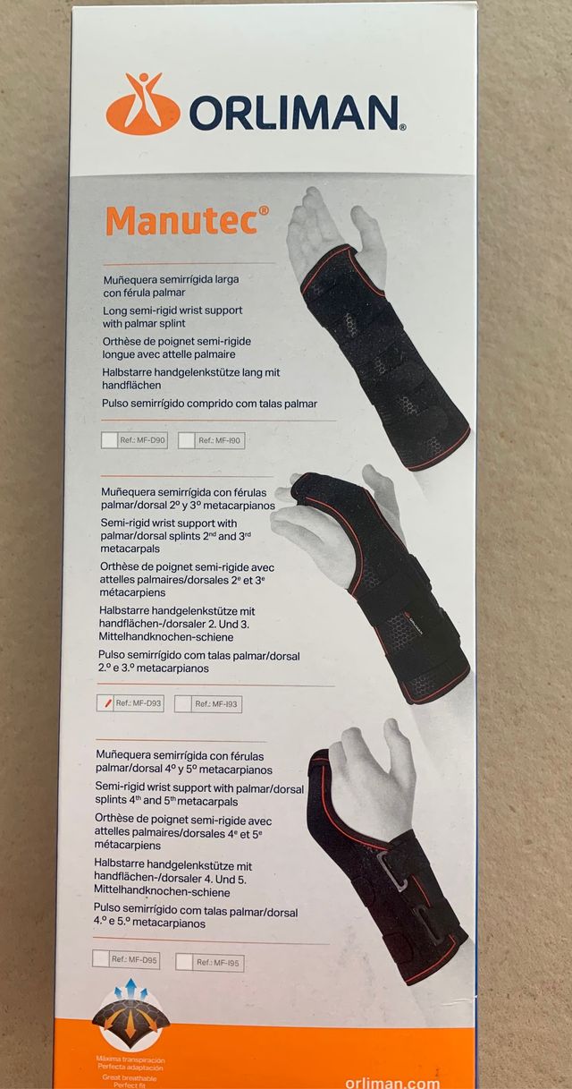 Muñequera semi-rígida ORLIMAN 2º y 3º metacarpiano