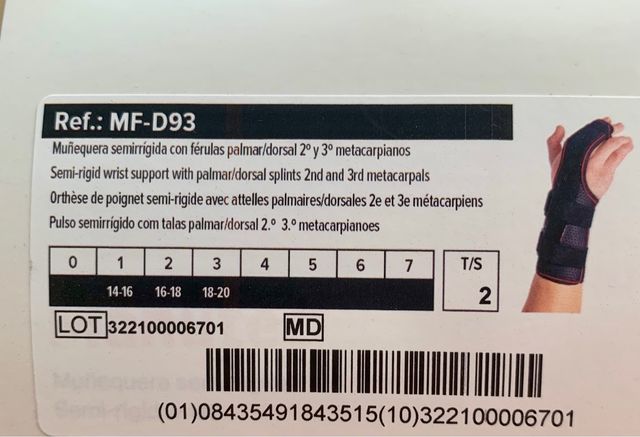 Muñequera semi-rígida ORLIMAN 2º y 3º metacarpiano