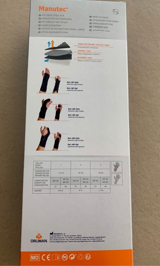 Muñequera semi-rígida ORLIMAN 2º y 3º metacarpiano