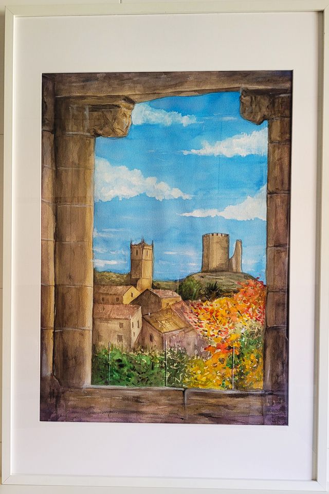 Acuarela "Uncastillo desde iglesia de San Lorenzo"