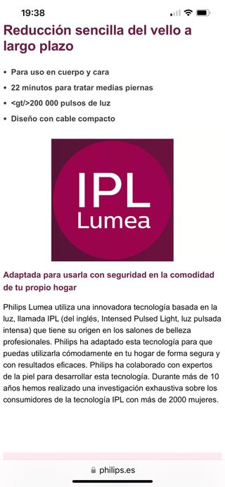 Depiladora Lase PHILIPS LUMEA