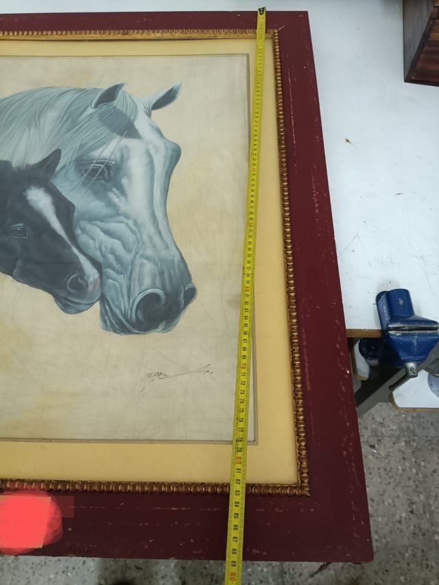 Cuadro de una yegua con su cría es una seda 