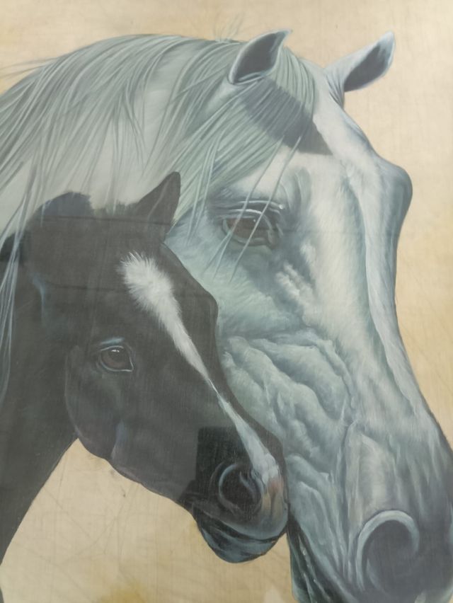 Cuadro de una yegua con su cría es una seda 