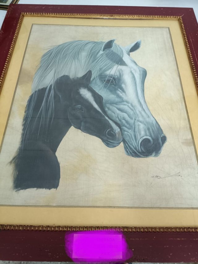 Cuadro de una yegua con su cría es una seda 