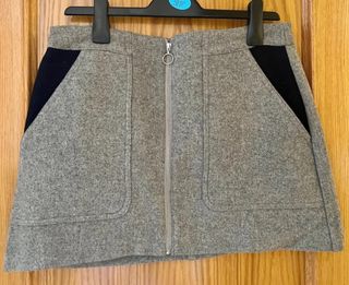 Mini falda lana gris y azul con forro NUEVA