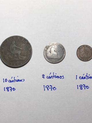 Serie de 1870.  10, 2 y 1 céntimos. 
