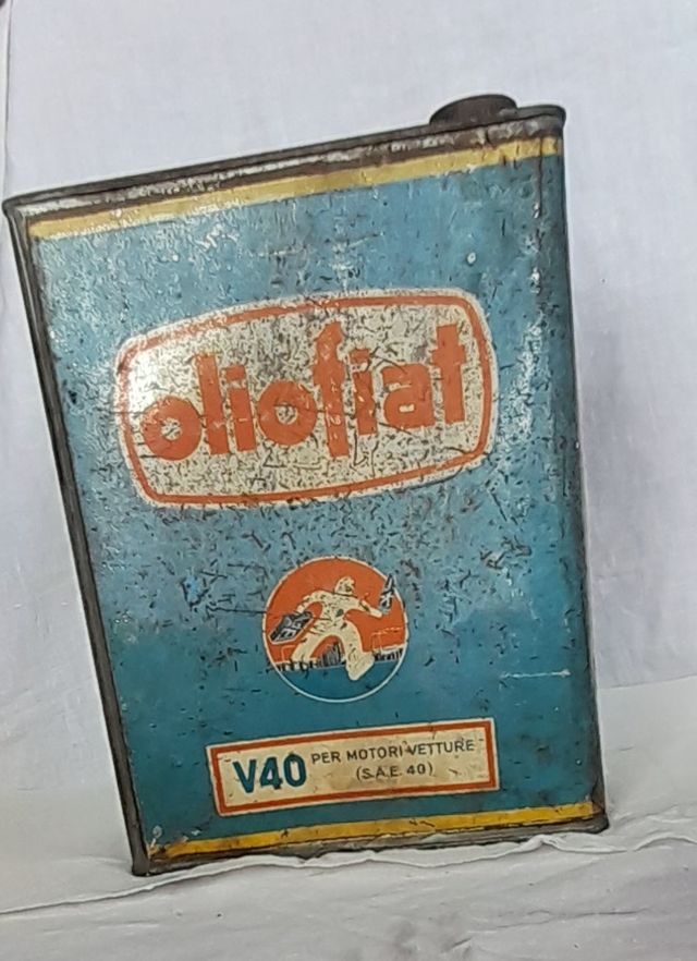 Latta olio Fiat vintage omino Marcello Nizzoli 