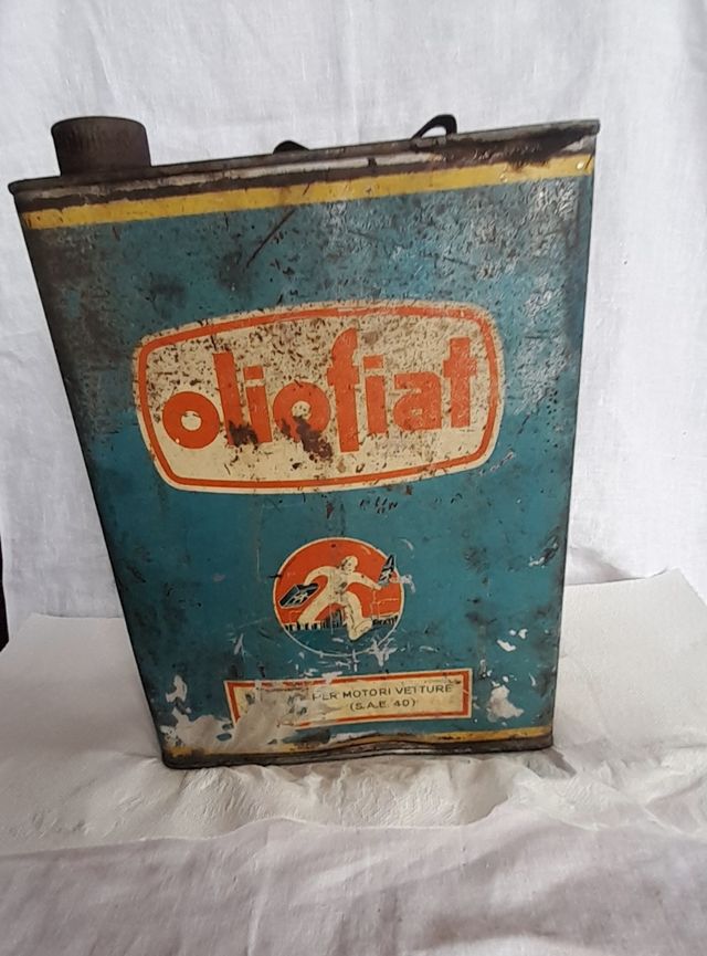 Latta olio Fiat vintage omino Marcello Nizzoli 