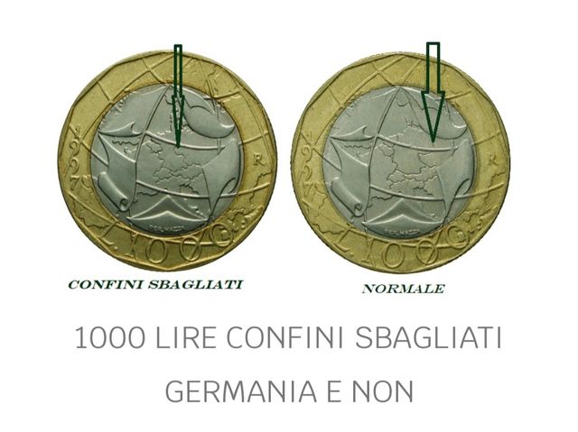 Moneta 1000 lire 1997 confini errati