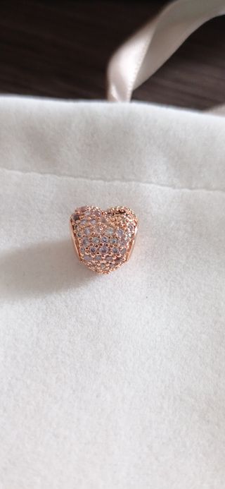 Charm corazón plata rosa y pavé