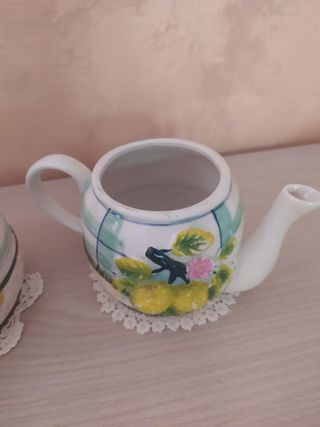 Set zuccheriera e teiera in ceramica con limoni