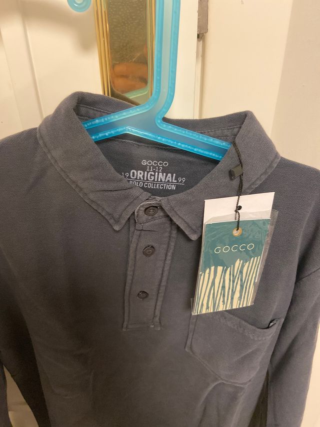 Polo manga larga niño . Azul . Gocco. talla 11-12
