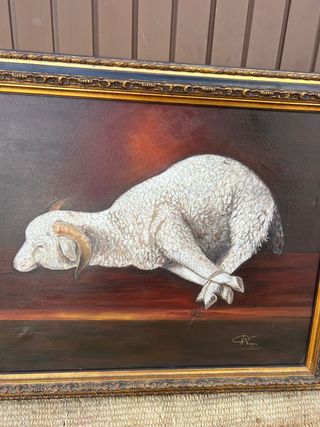 Cordero de Dios Óleo firmado por Rafael Vázquez