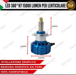 KIT LED H7 360° 15000L CANBUS FARI LENTICOLARI