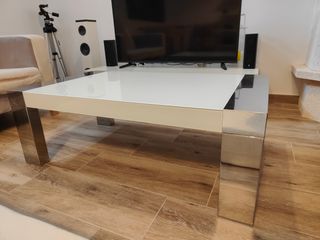 Mesa de centro elevable de cristal blanco