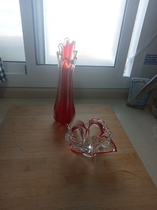 Juego de florero y cenicero cristal murano